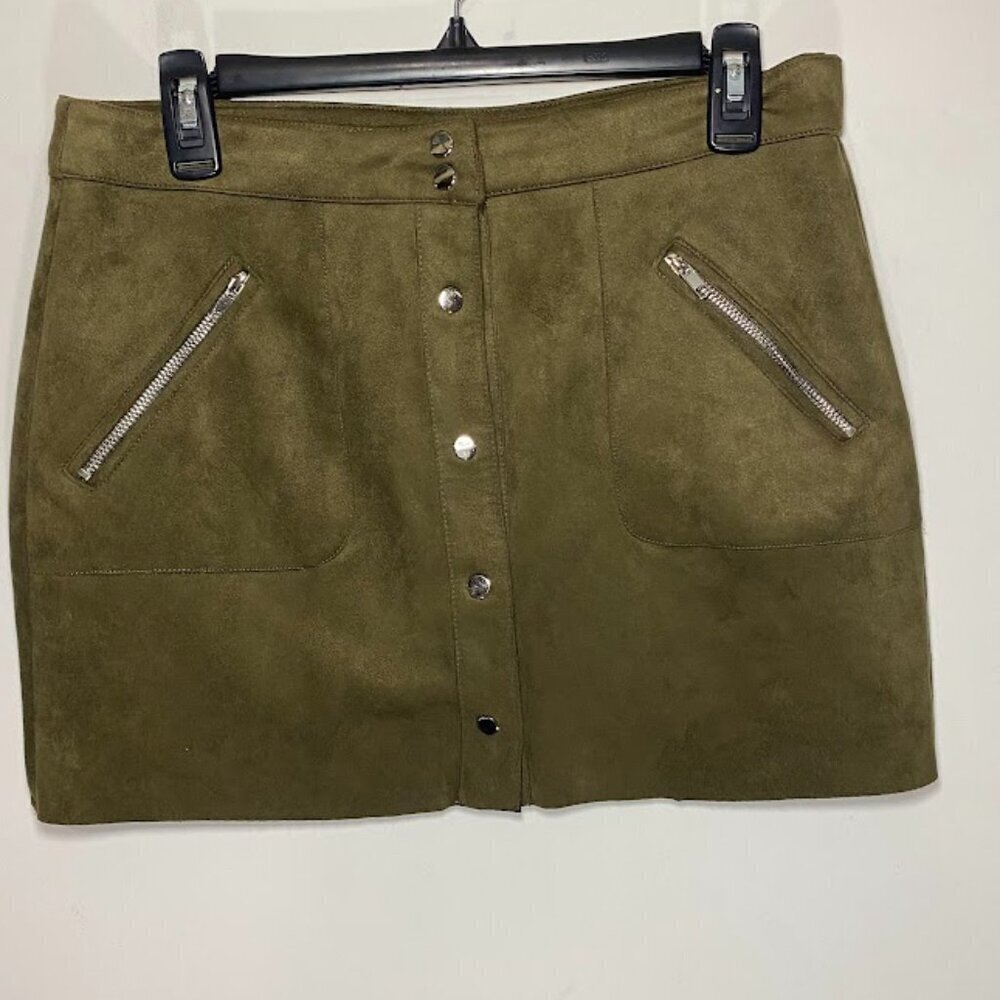 Hyfve Hyfve Hyfve Green Faux Suede Button Front Mini Skirt